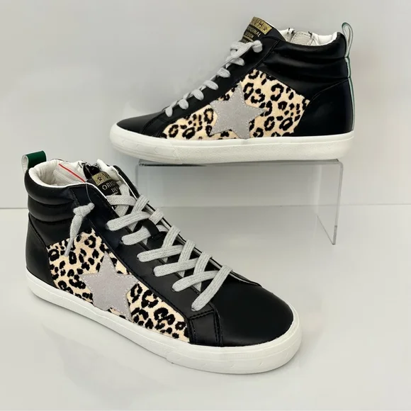 Vintage Havana Leopard High Top Sneakers Size 9 Star Distressed Zip Shoes - Picture 3 of 13